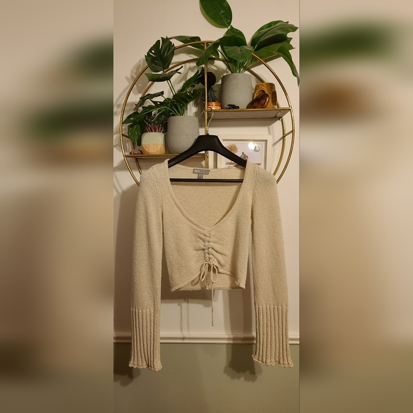 ASOS Cream Cinch Front Bell Sleeve Cropped Sweater - Picture 1 of 5